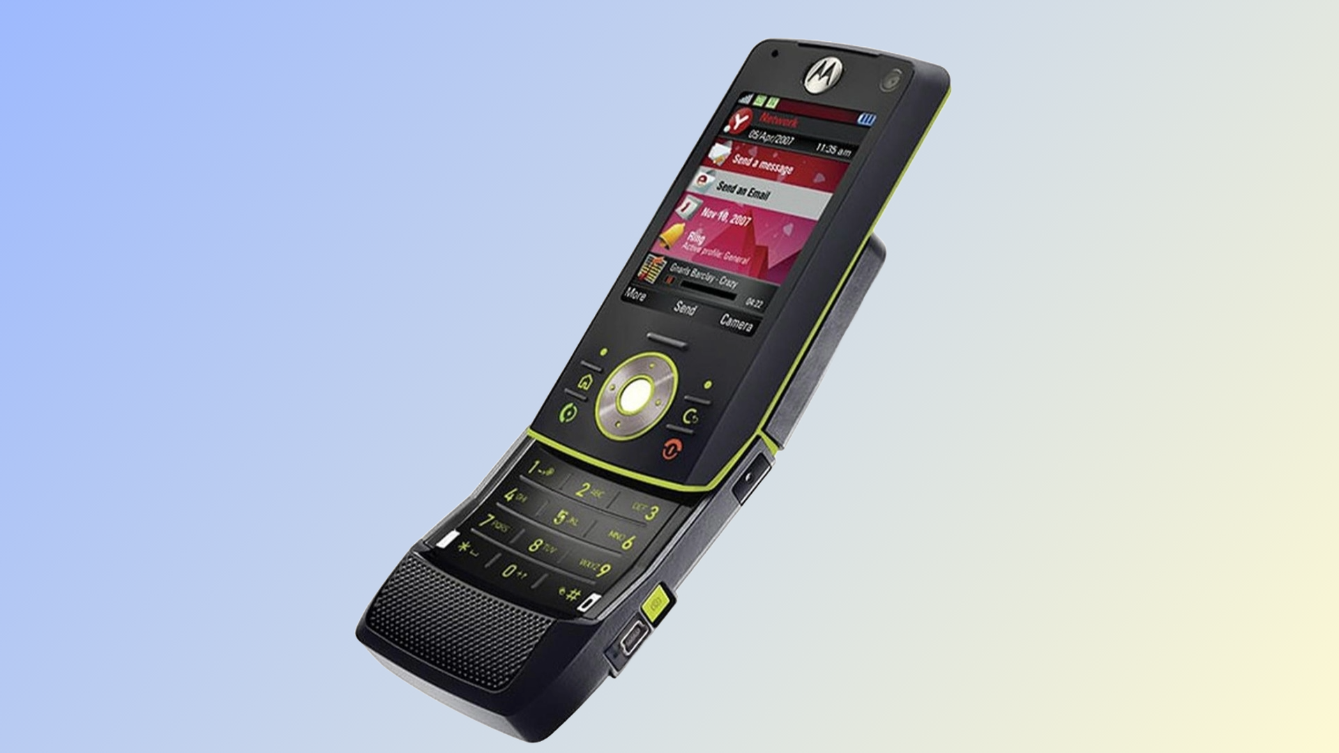 A Motorola Rizr Z8 on a bluish background.
