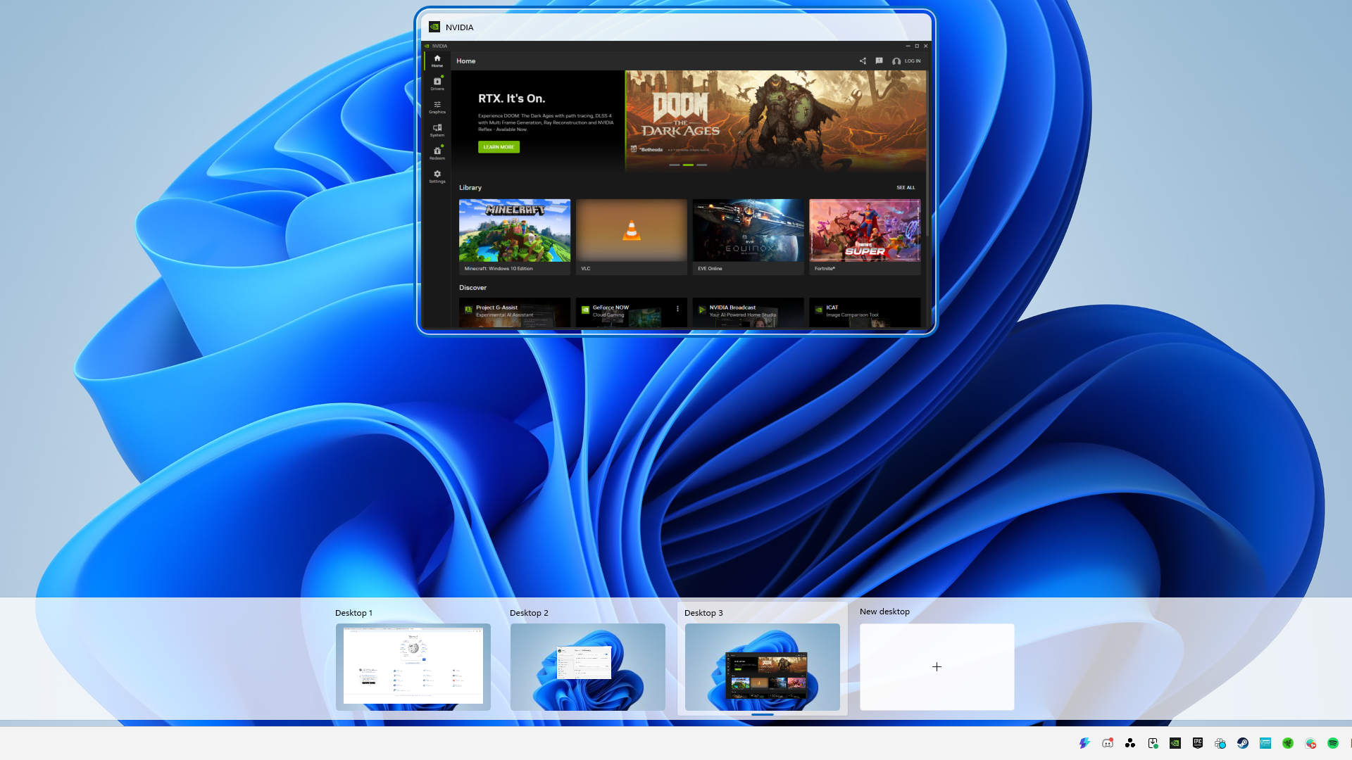 Multiple applications open on virtual desktops. 
