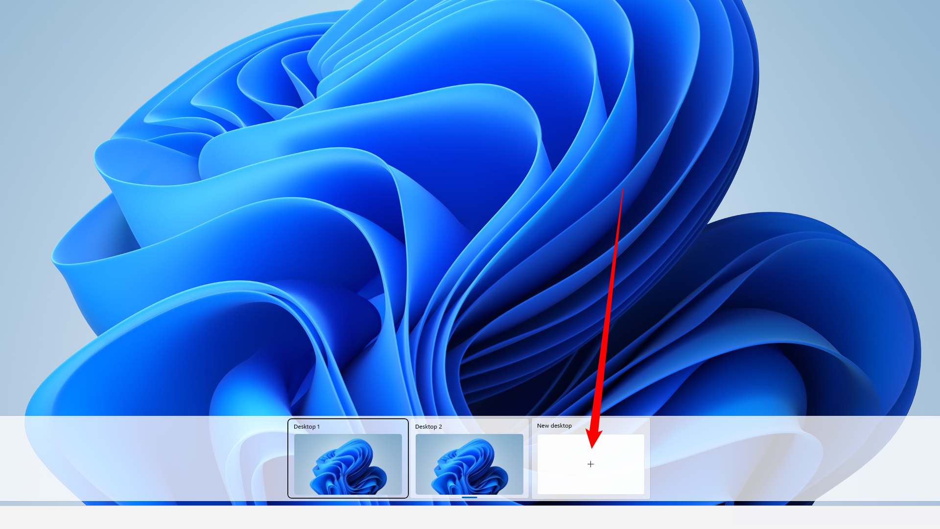 Press Windows+Tab, then click "New Desktop." 