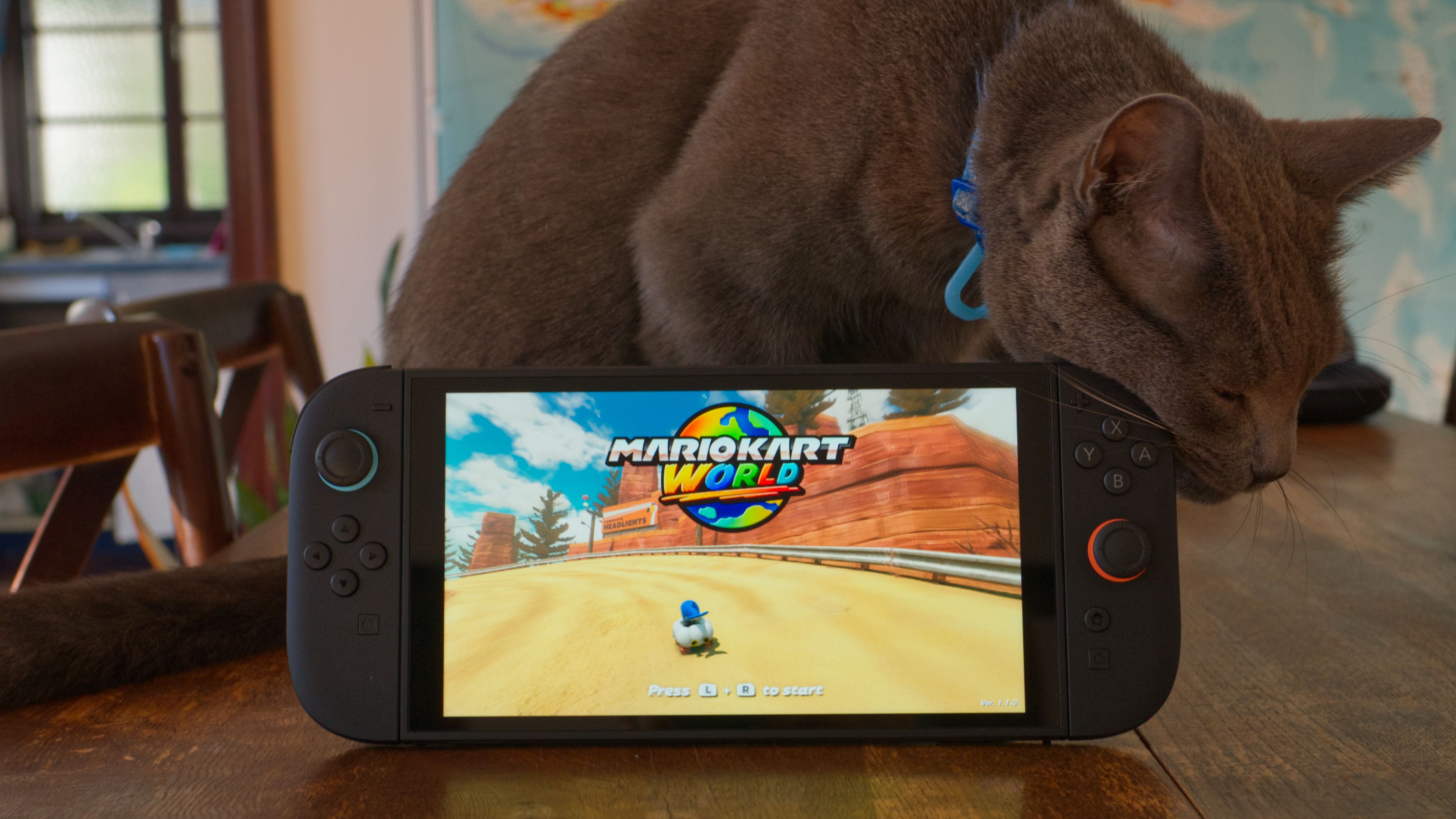 Nintendo Switch 2 with Roger the cat.