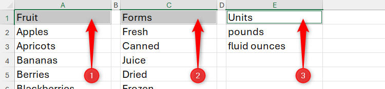 Non -adjacent cells are selected in Microsoft Excel by selecting individual cells while holding CTRL.