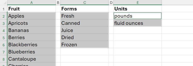 The non -contiguous beaches in Excel are selected using CTRL with mouse clicks.