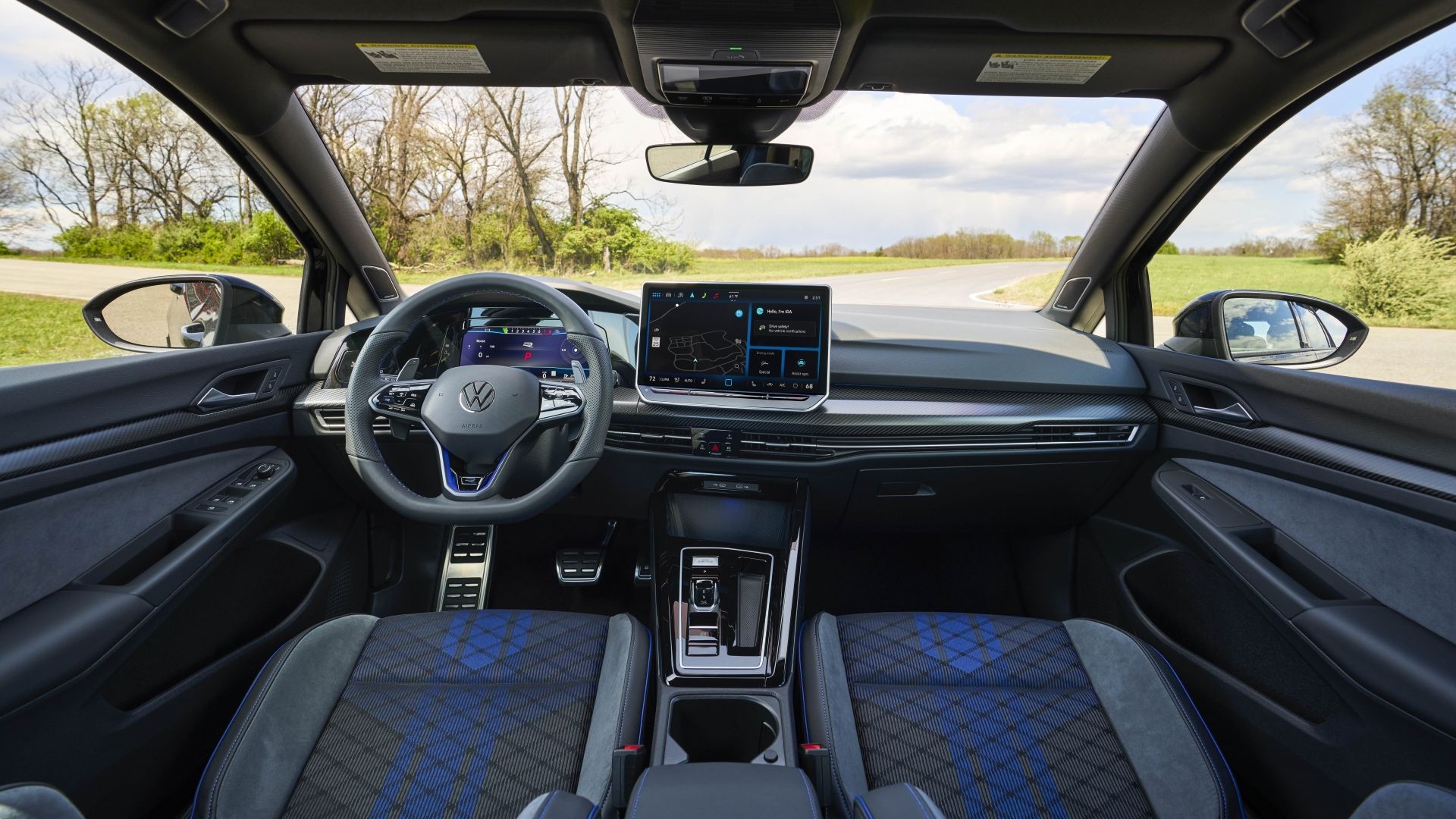 Interior shot of the dashboard in a 2025 Volkswagen Golf R