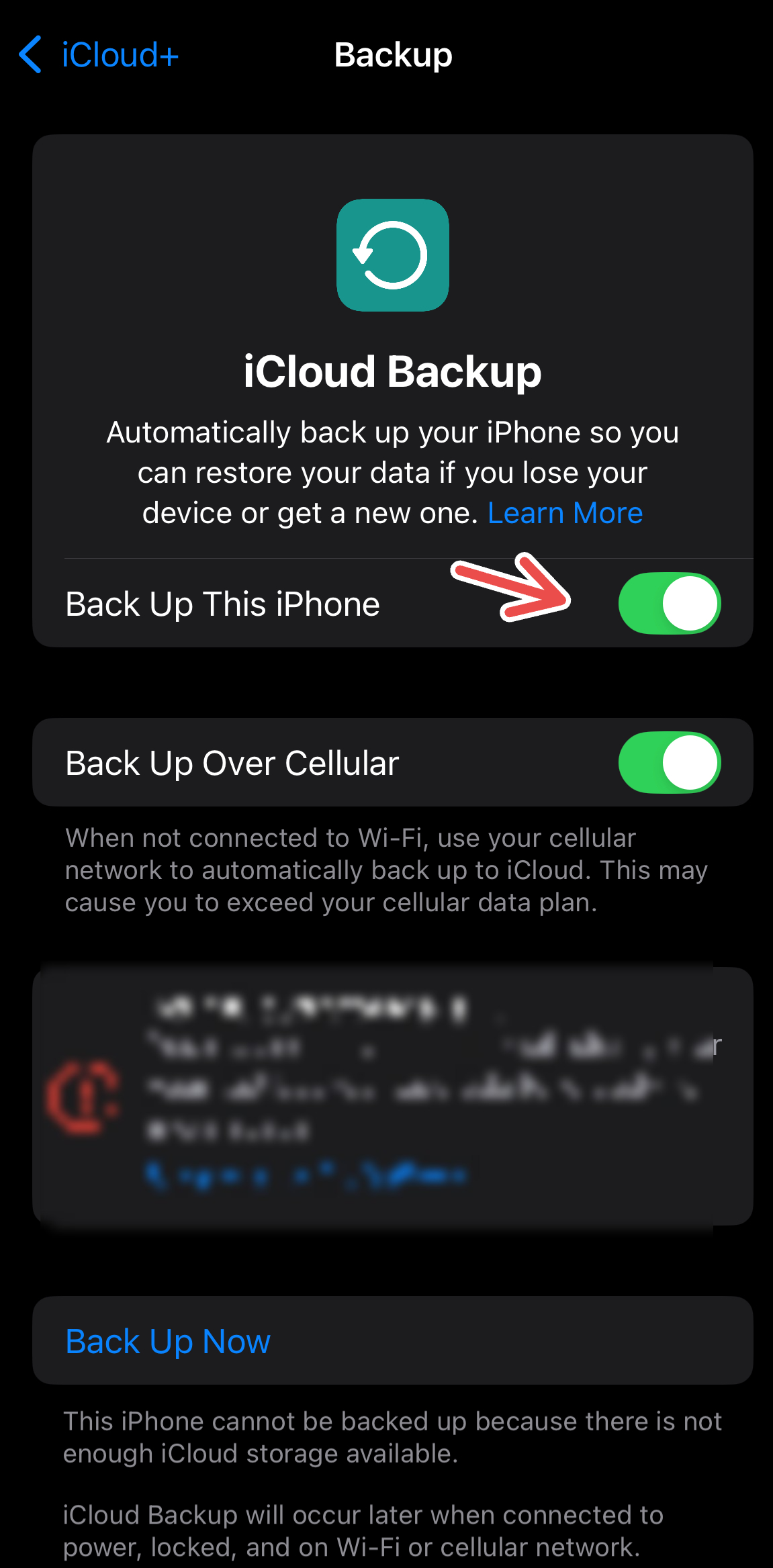 Enabling automatic iCloud backup for iPhone.