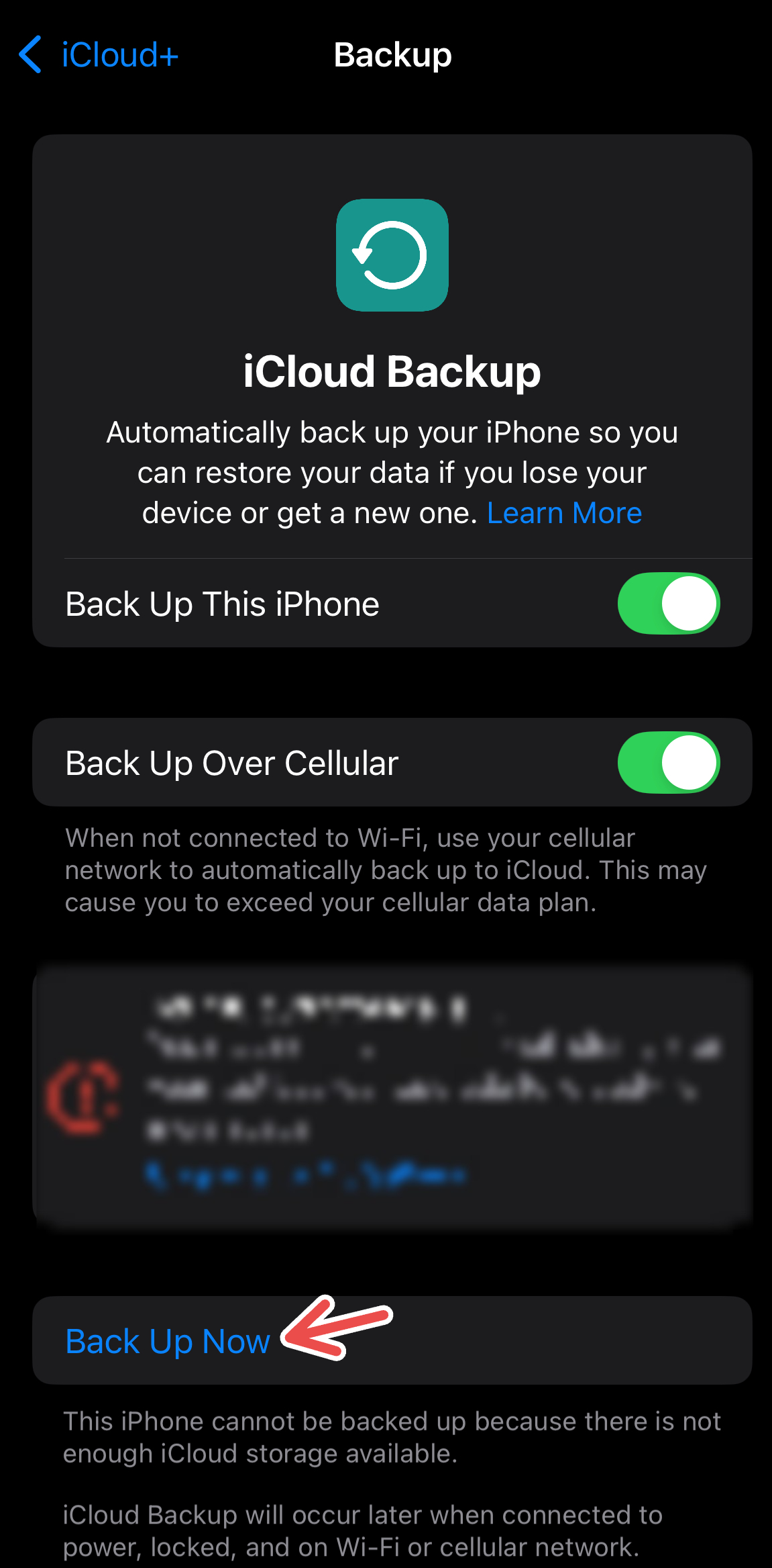 Manually backing up iPhone to iCloud.