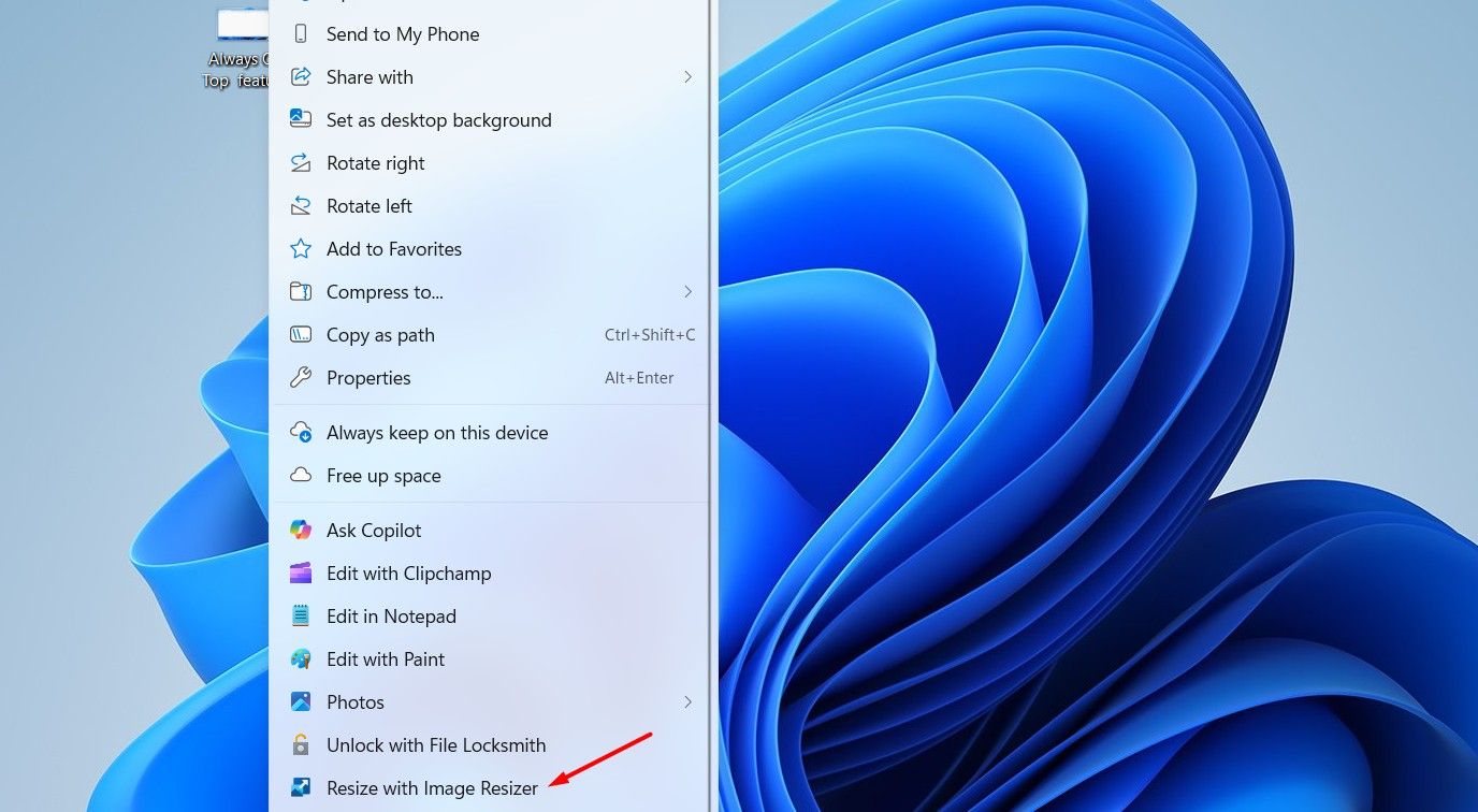 Resize with Image Resizer option in context menu.