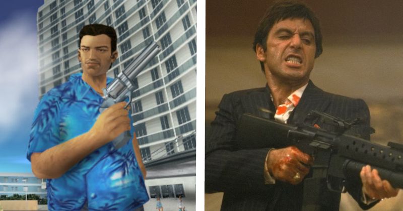 Tommy Vercetti from Grand Theft Auto: Vice City and Tony Montana from Scarface.
