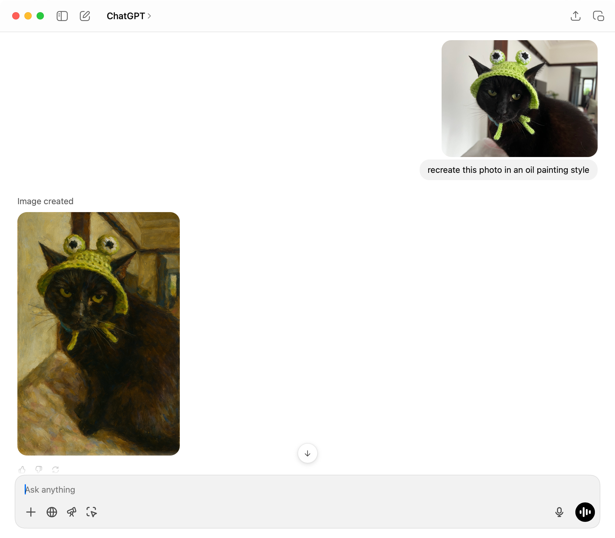 Chatgpt for Mac, criando um estilo de imagem de pintura a óleo.
