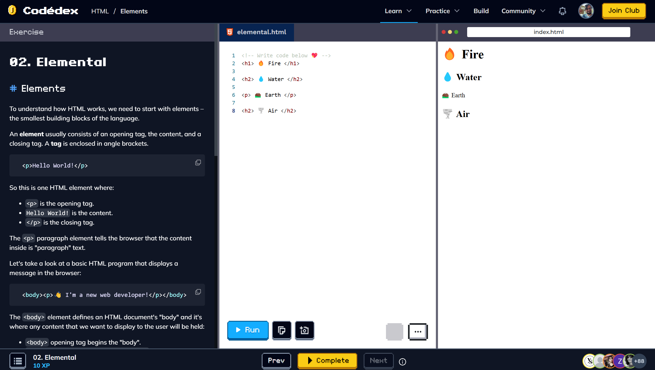 Screenshot of an exercise from the 