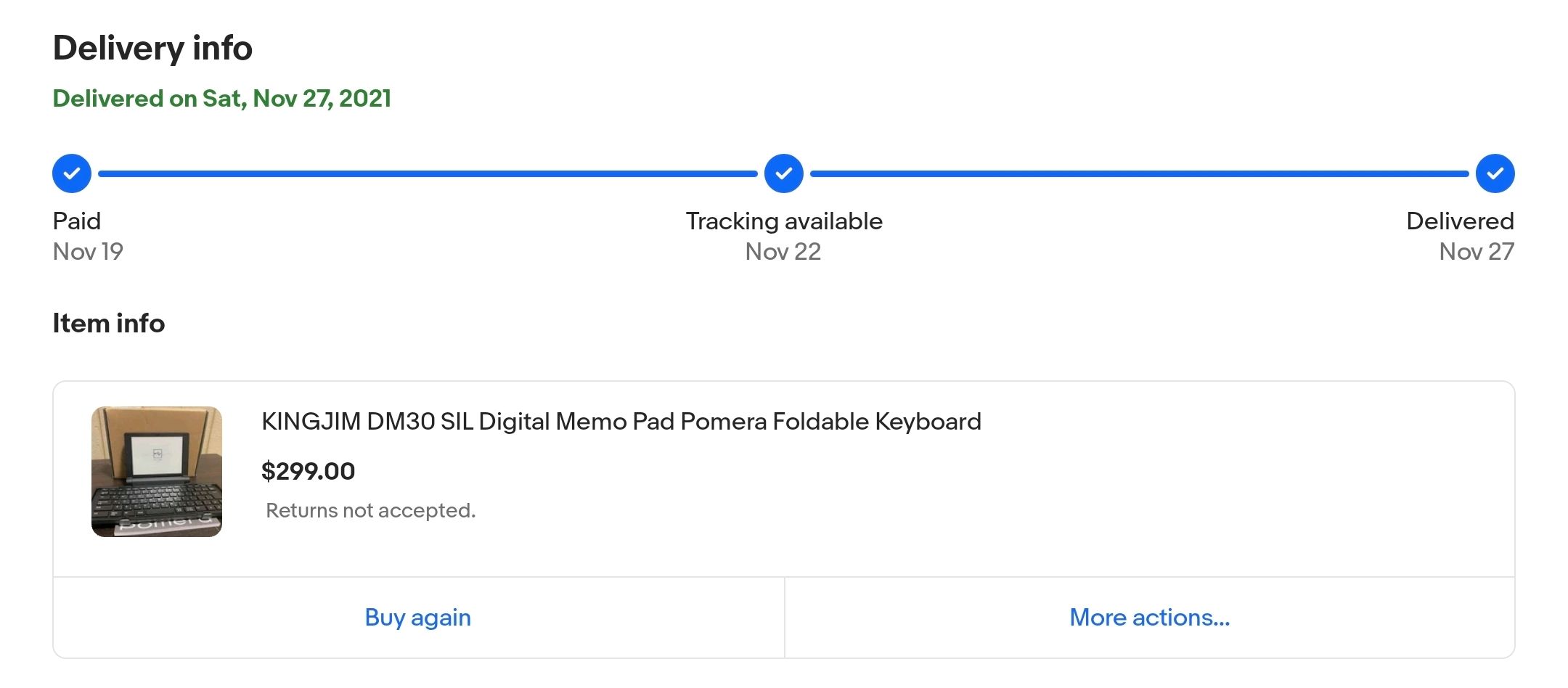 Screenshot of an eBay order.
