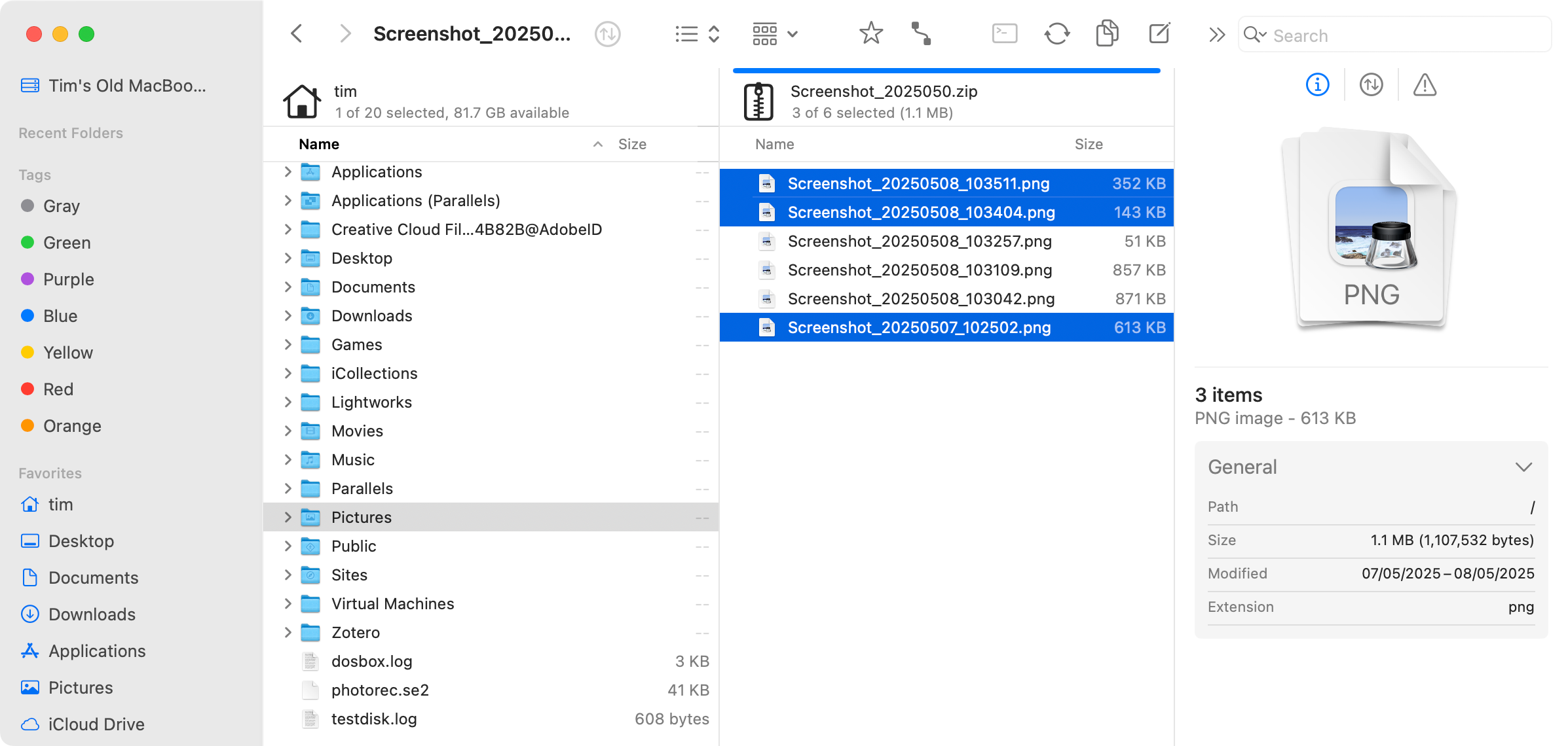 Selecting files within a compressed archive in Forklift.