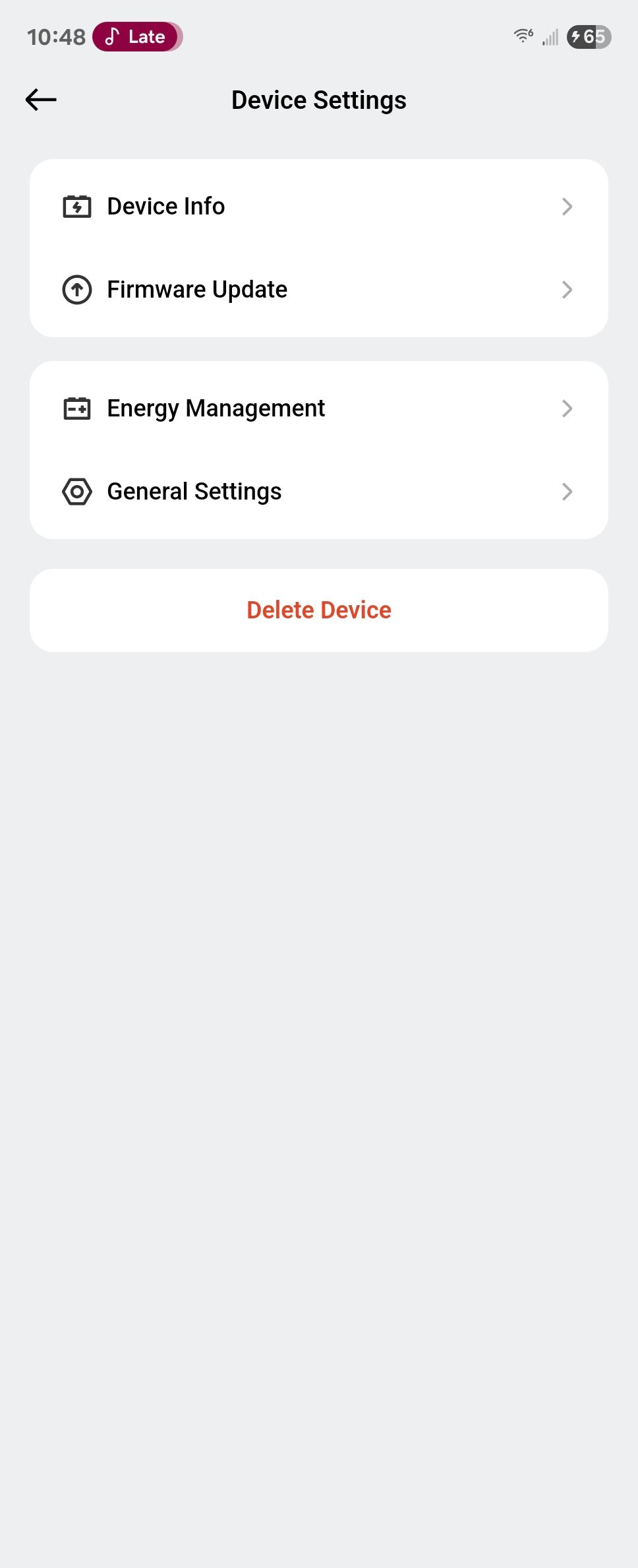 Settings within the DJI Power 2000 Android app.