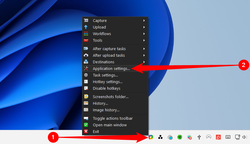 Right -click the Sharex icon, then select "Application parameters." 