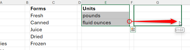 Some Excel cells are clicked and dragged in another area of ​​the spreadsheet.
