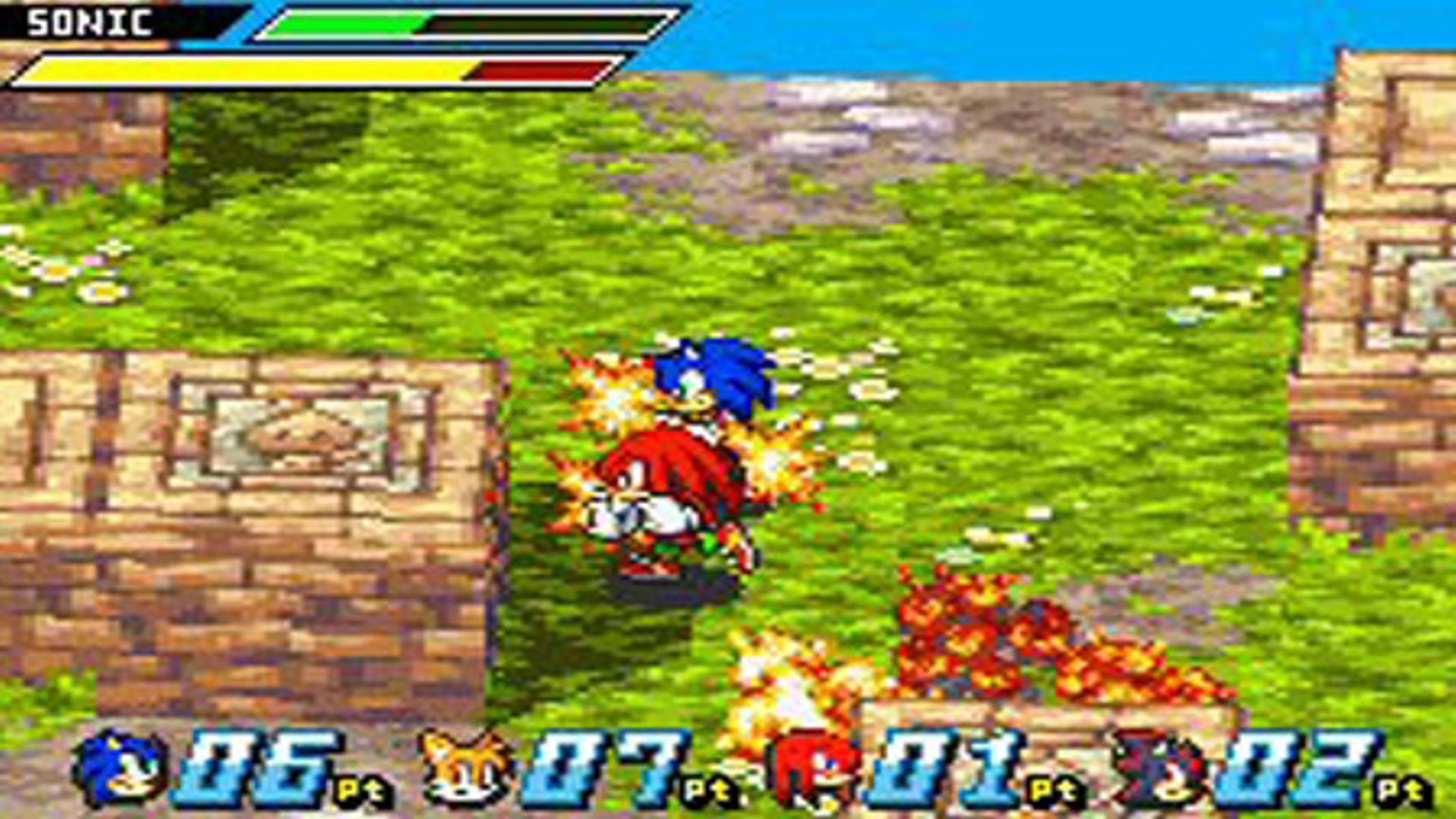 Sonic and Knuckles fighting in Sonic Battle.