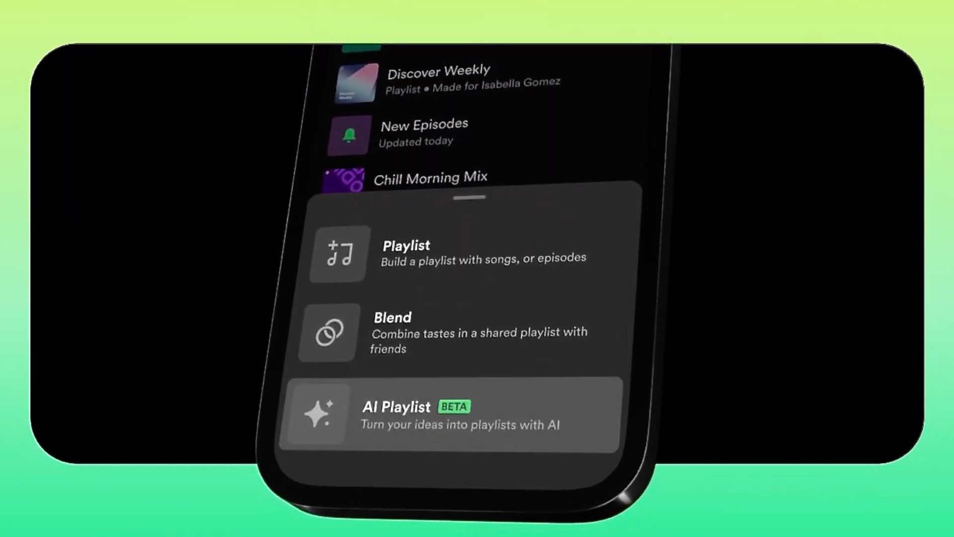 Интерфейс AI-плейлиста Spotify на смартфоне