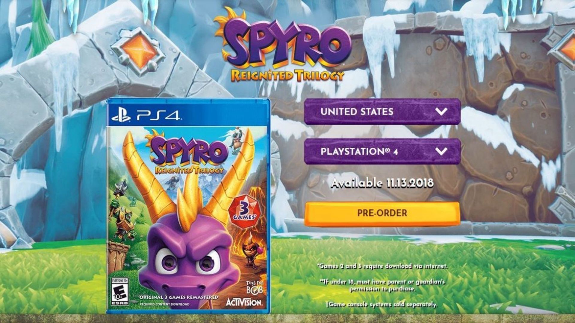A disclaimer saying Spyro 2 and 3 need to be downloaded for the Spyro Reignited Trilogy.