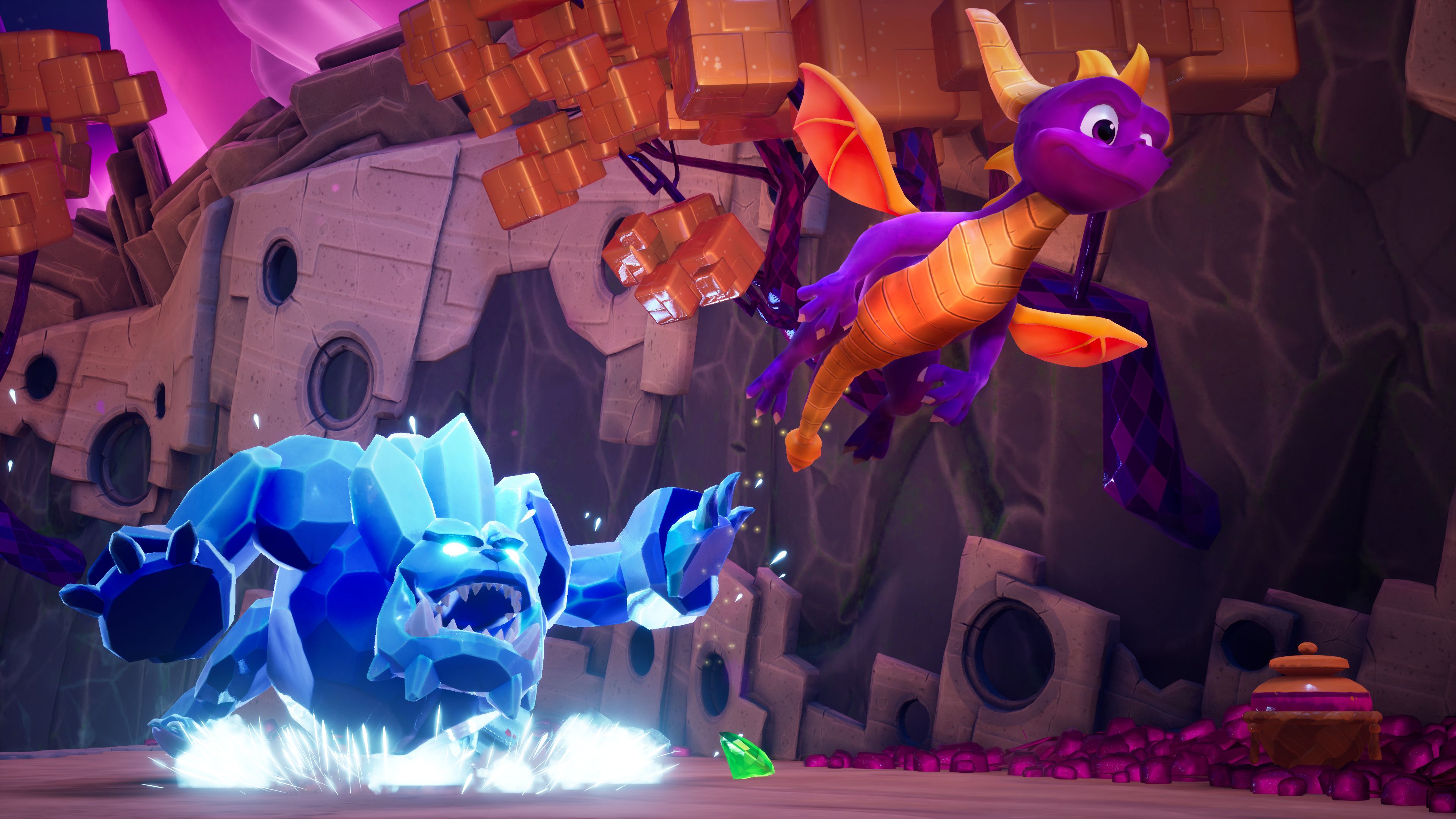 Спайро летит вдали от врага в Spyro Reignited Trilogy.