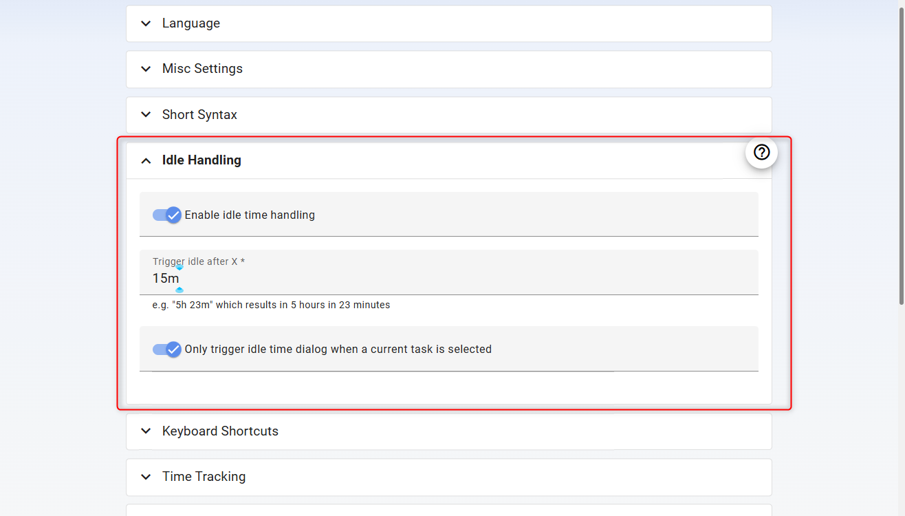 Super Productivity Idle Handling feature.