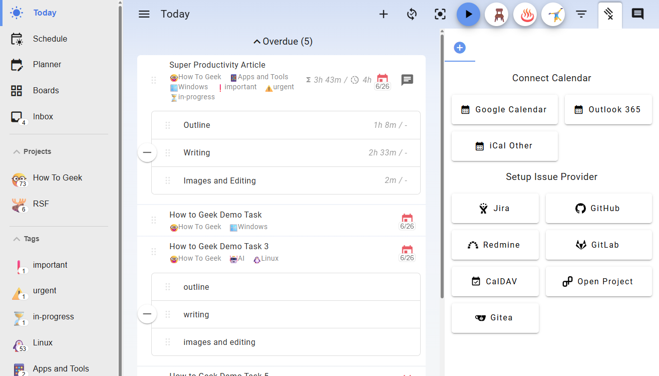 Super Productivity third party integrations.