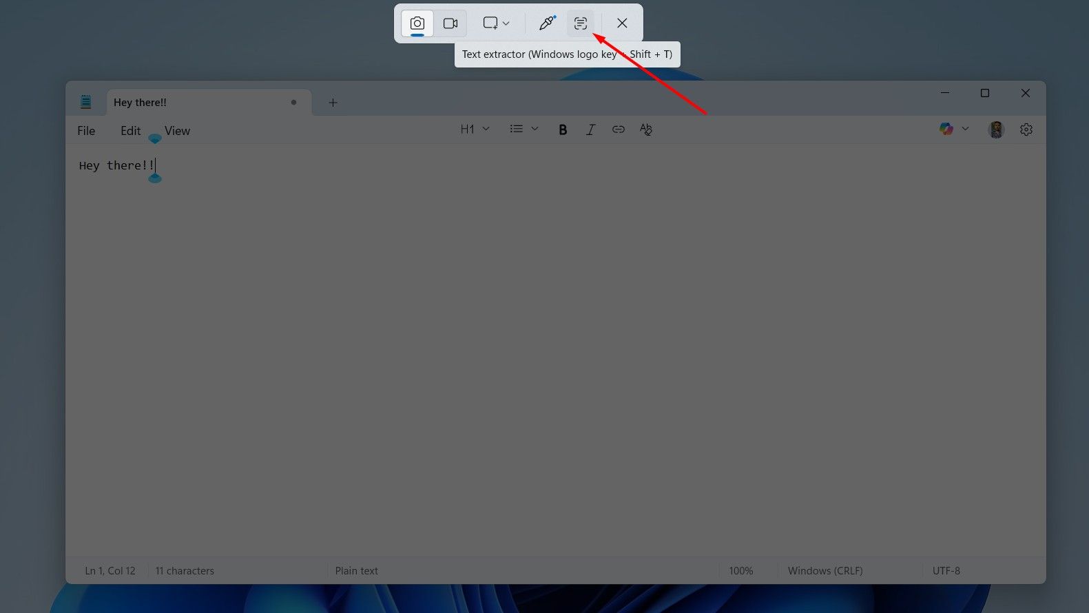 Text Extractor feature of Snipping Tool.