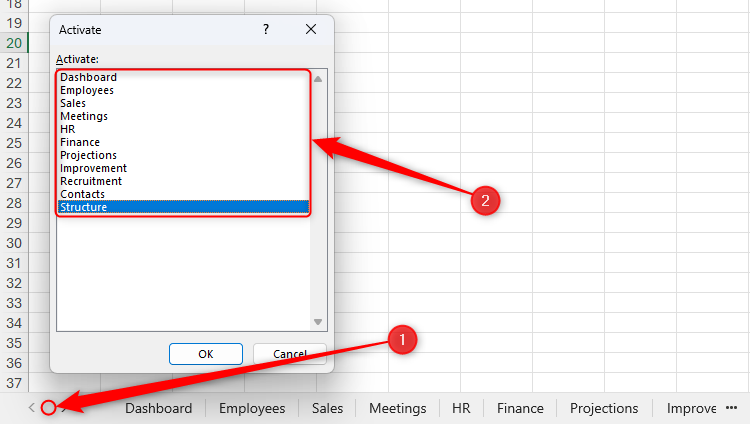 The Activate window in Microsoft Excel.