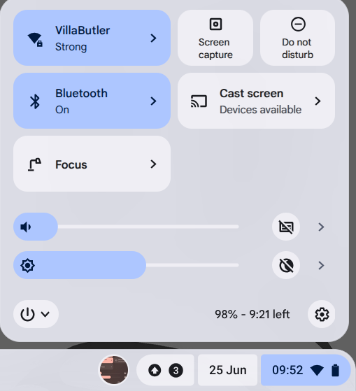 The ChromeOS brightness control slider.