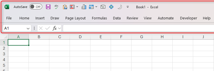 The collapsed tape in Microsoft Excel.