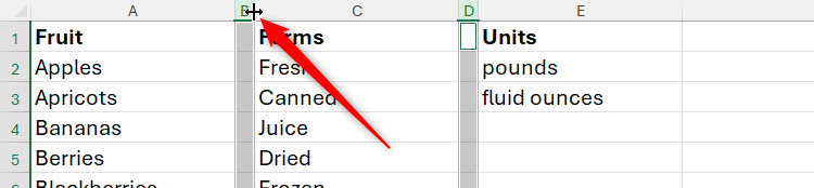 The cursor in Excel which indicates the position of modification of column widths.