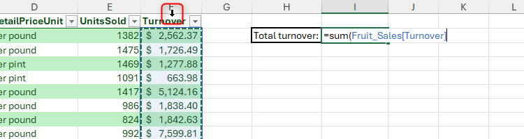In this case, in cell i2, write: