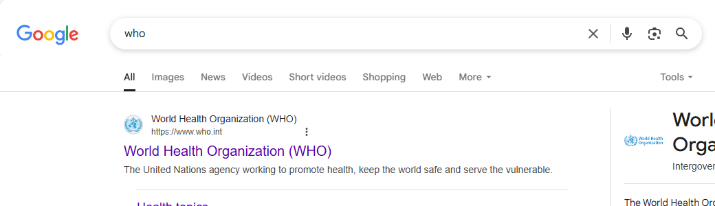 The Google Search result for the query 'who.'