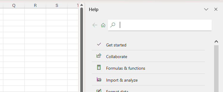 Microsoft Excel's help pane.
