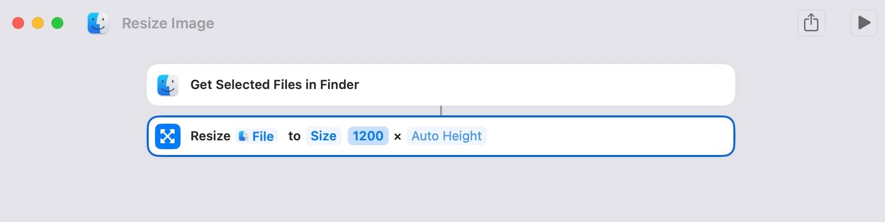 Adding the Resize Image action to the Shortcuts editor on a Mac. 