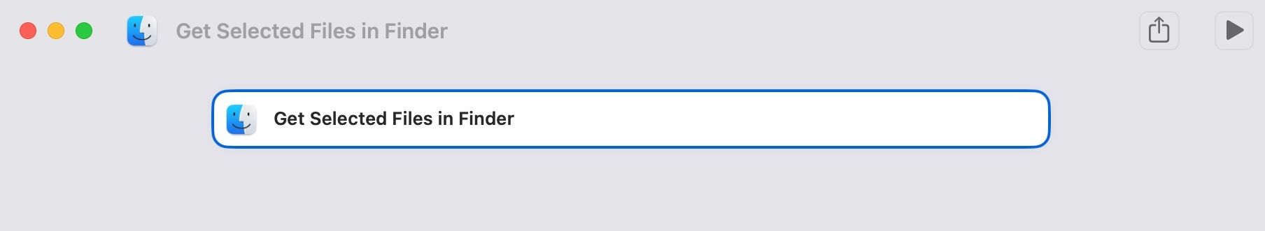 Adding the Get Selected Files in Finder action to the Shortcuts editor on a Mac. 