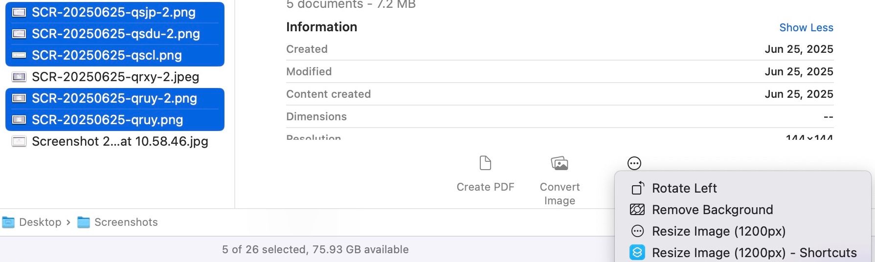 Quick Actions in the Preview pane in macOS Finder app.