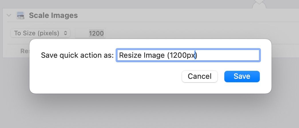 Naming a Quick Action in the macOS Automator app.