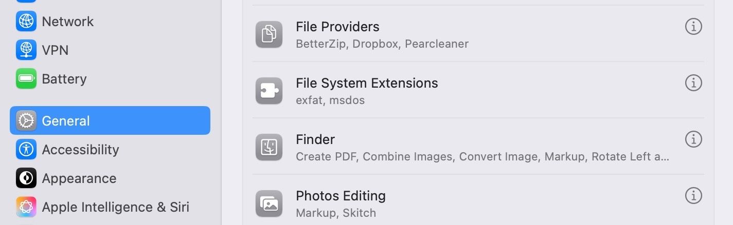 General settings page in macOS System Settings app.