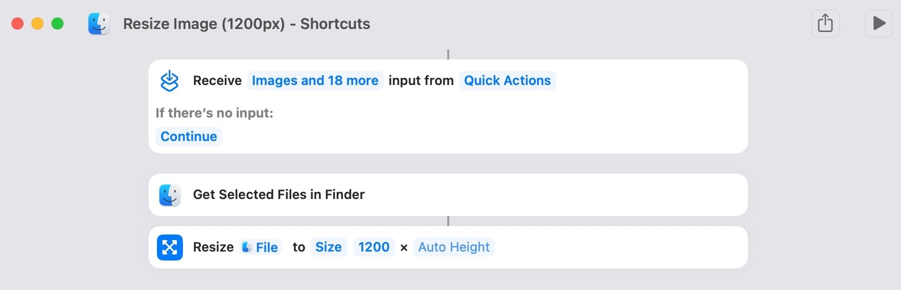 Naming a Quick Action in the macOS Shortcuts app.