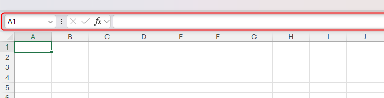 The name box and the formula bar in Excel are highlighted to show that they alone appear in full screen mode.