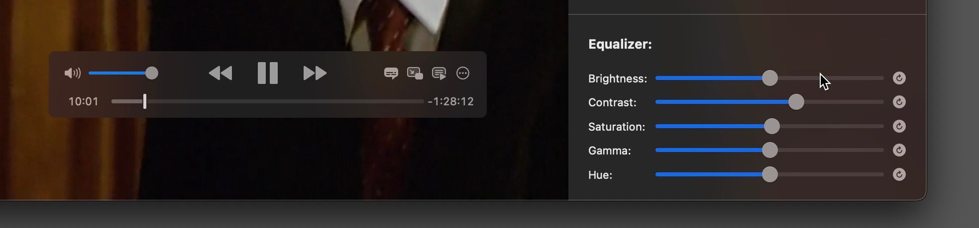 The video equalizer settings in IINA.