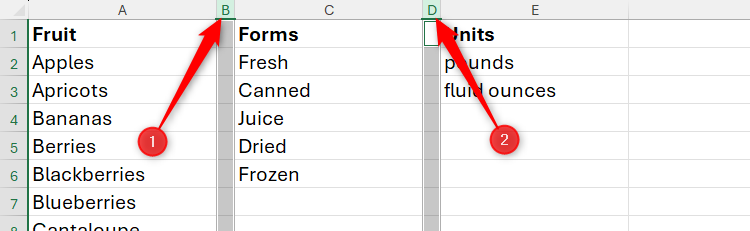 Two non-adjacent columns in Excel are selected using the CTRL-Click combination.
