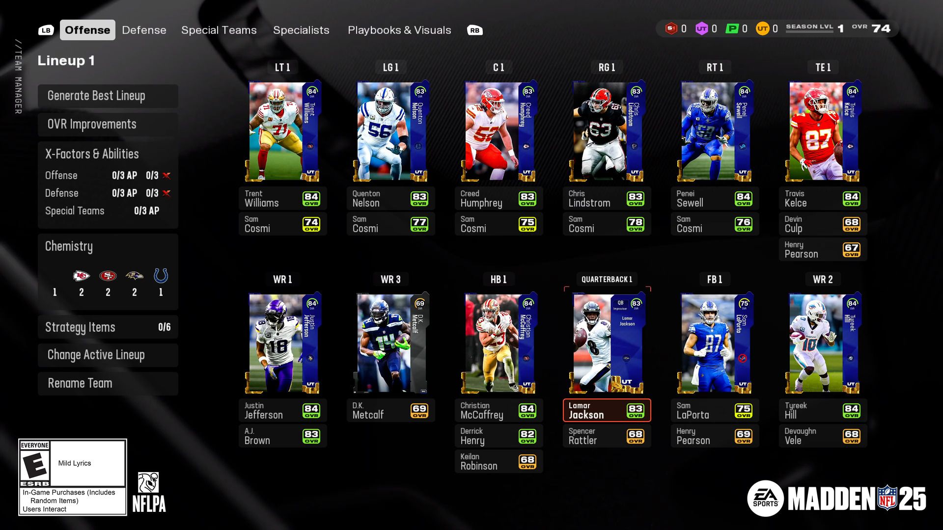 An Ultimate Team roster in Madden 25.