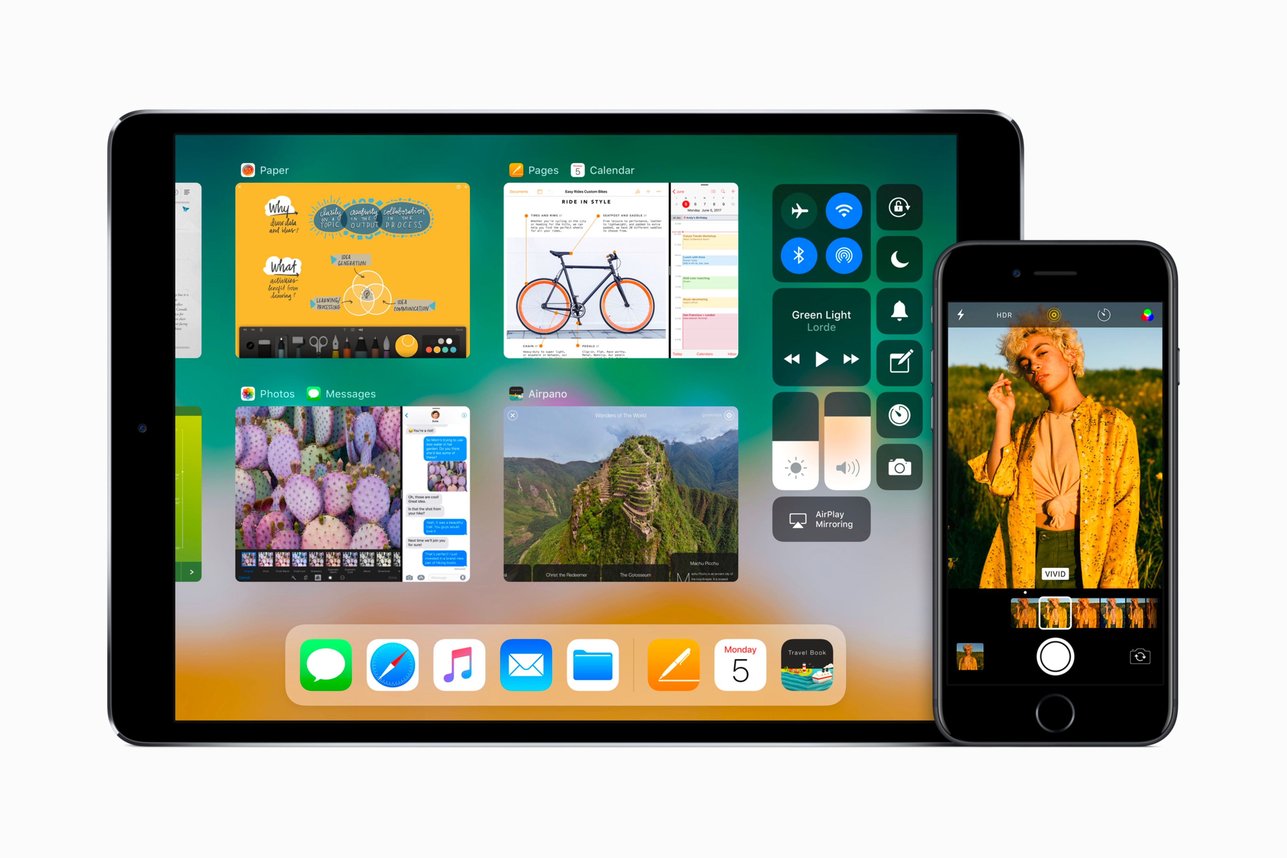 iOS 11 operating system being shown on an iPad and an iPhone.