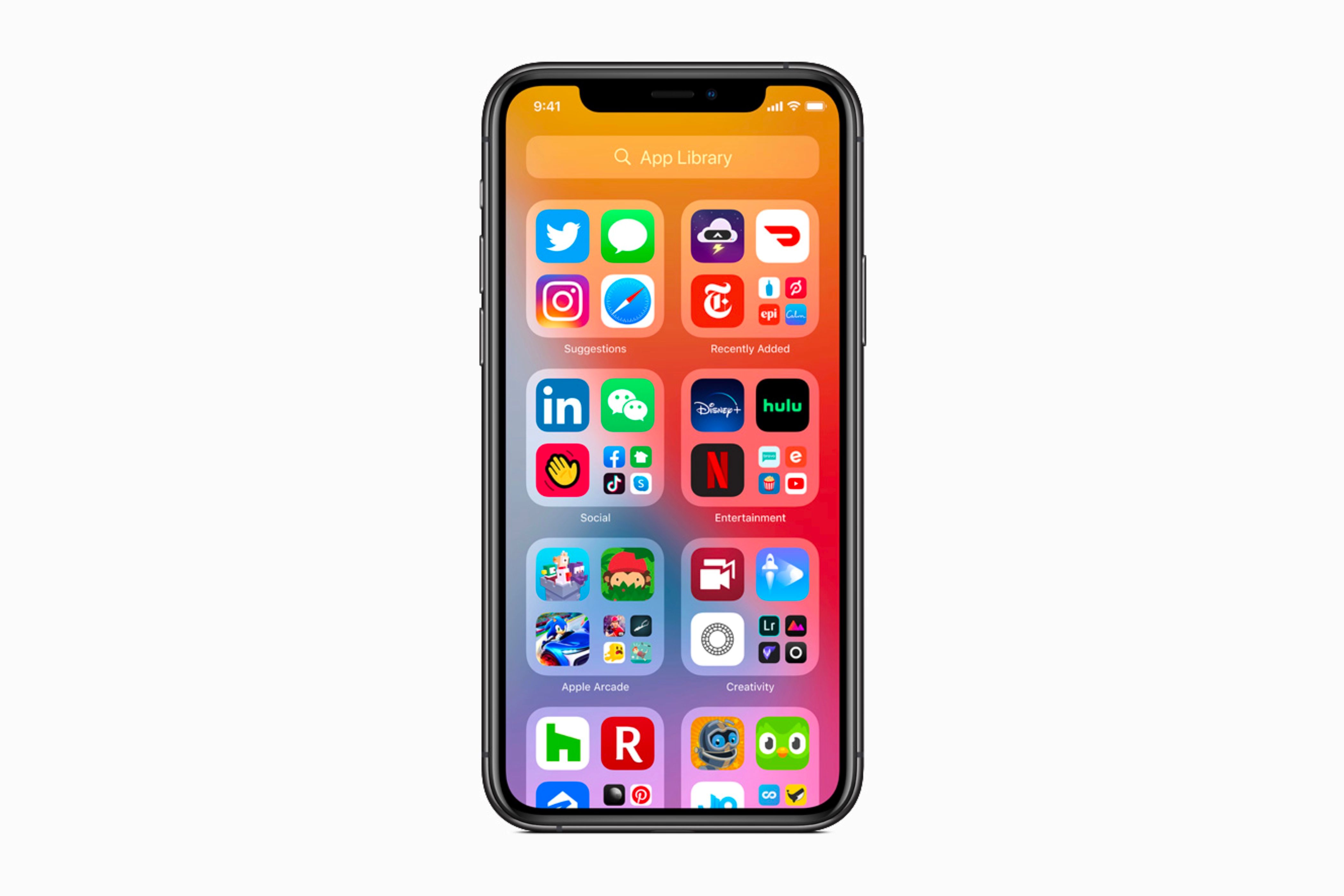 App Library being shown on an iPhone running iOS 14.