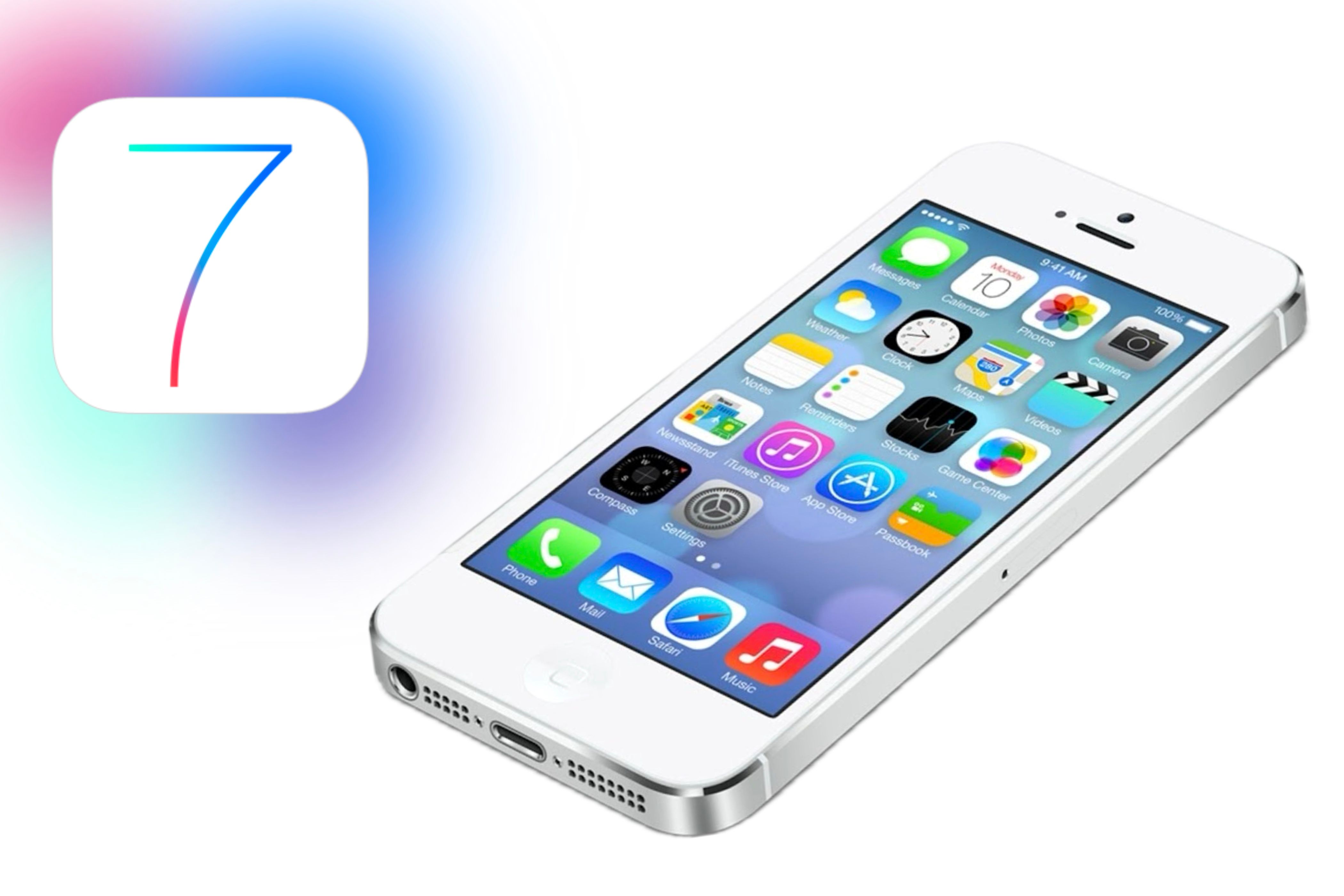 iPhone with iOS 7 running next to colors and icon.