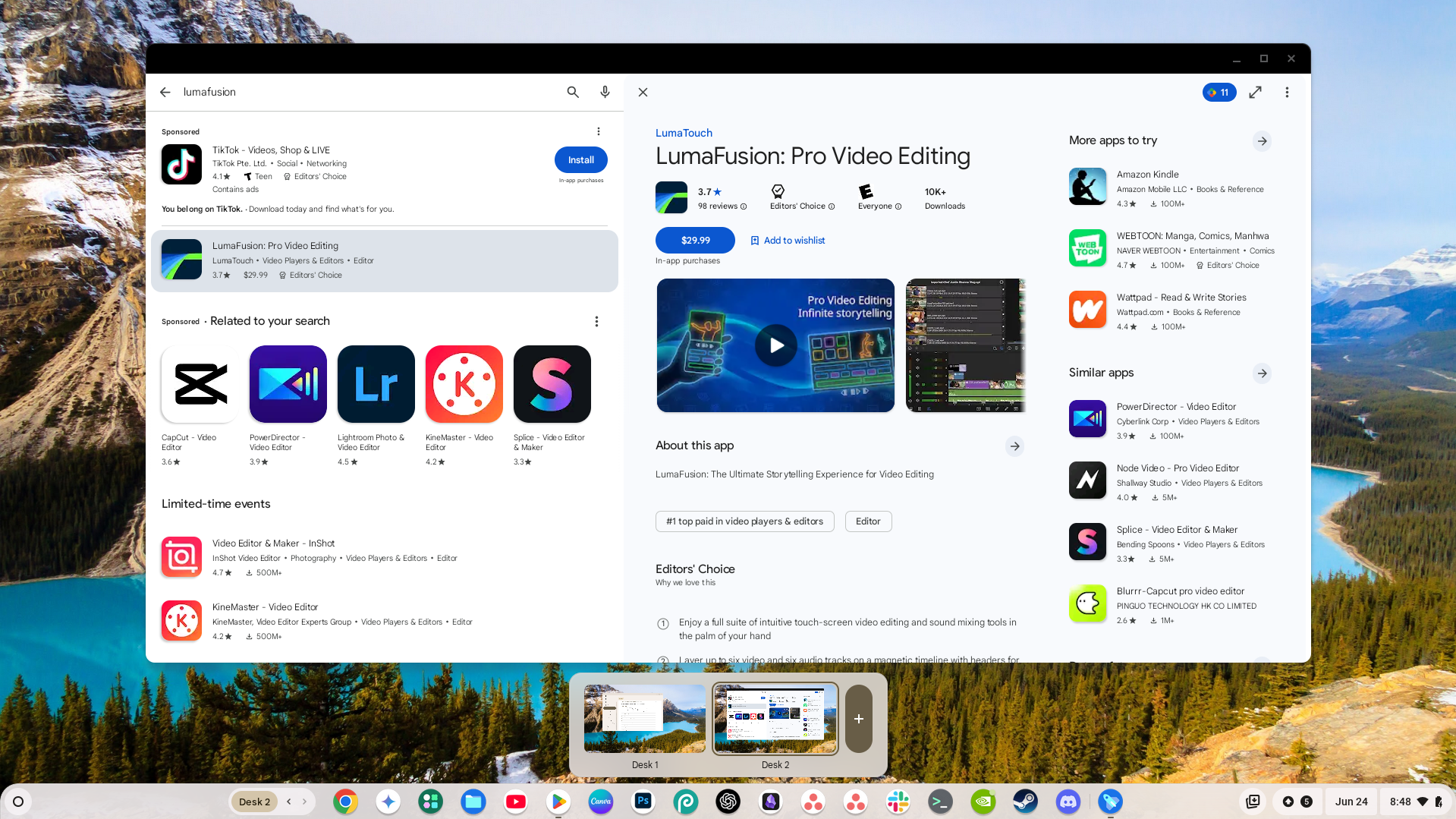 Virtual Desks showing at the bottom of a Chromebook screen.