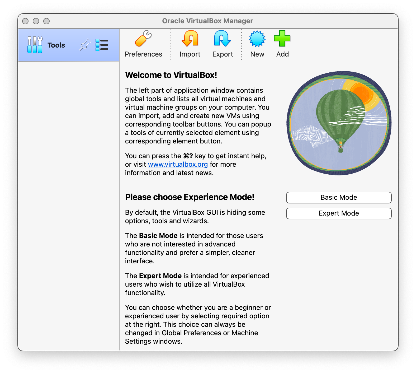 VirtualBox Manager running on Apple Silicon.