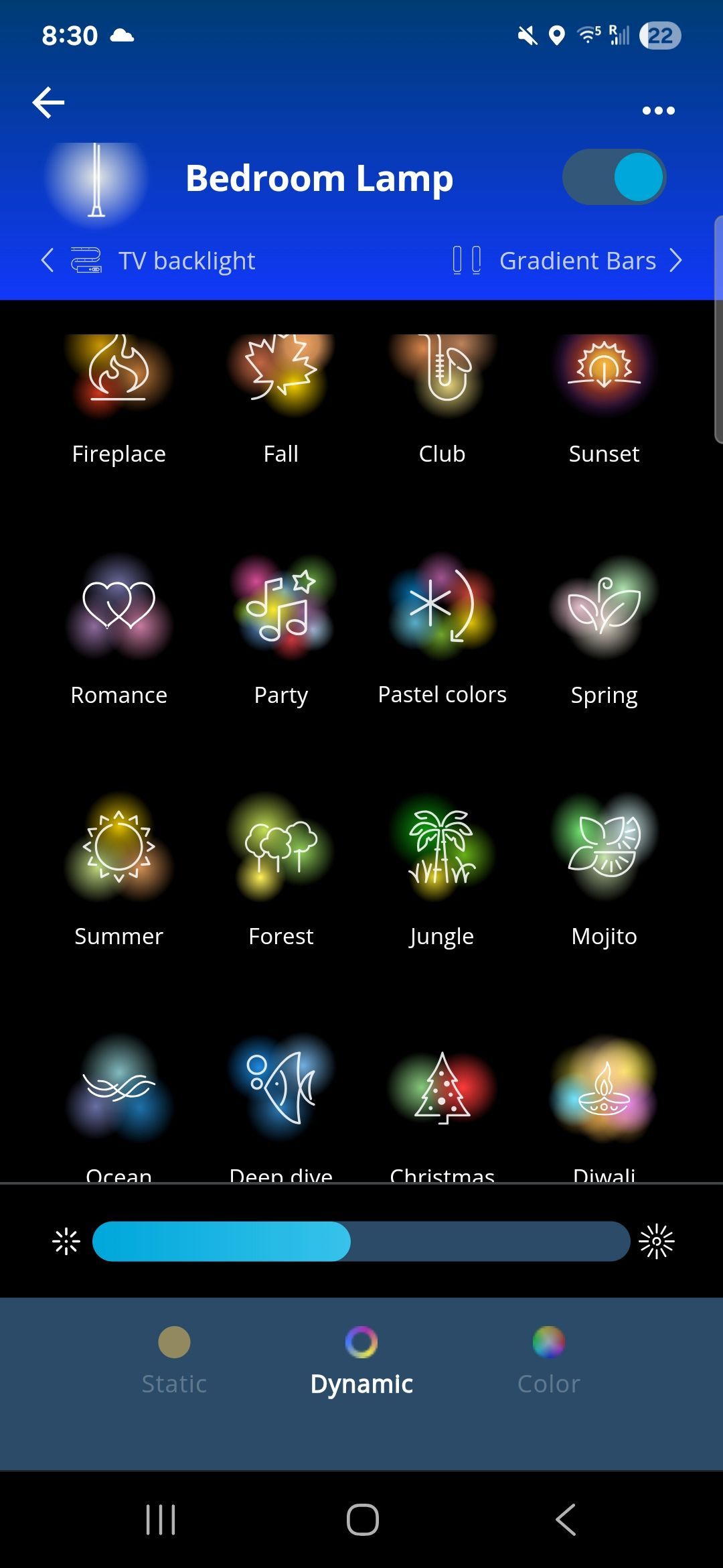 A screenshot from the WiZ V2 app.