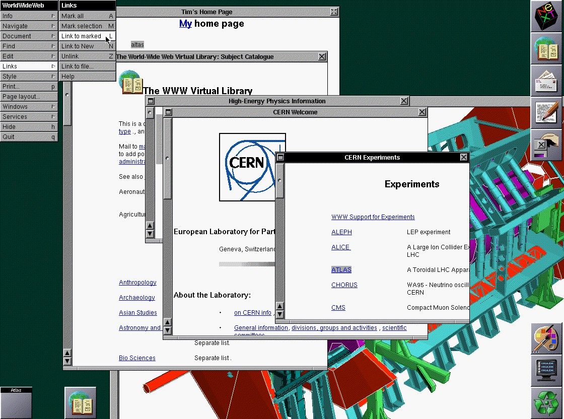 A screenshot showing the WorldWideWeb aka Nexus web browser in action.