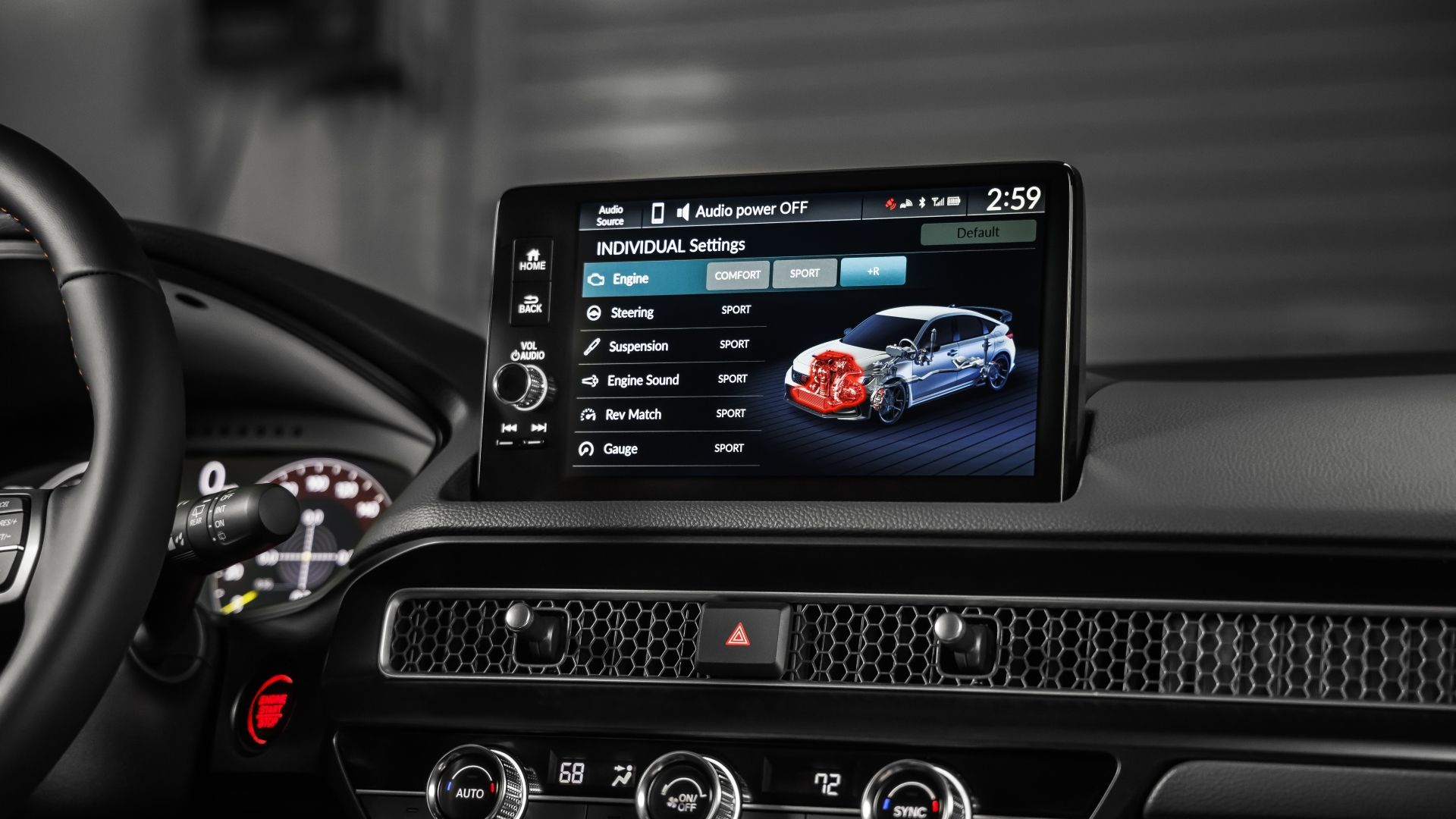 Shot of the infotainment screen in a 2023 Honda Civic Type R
